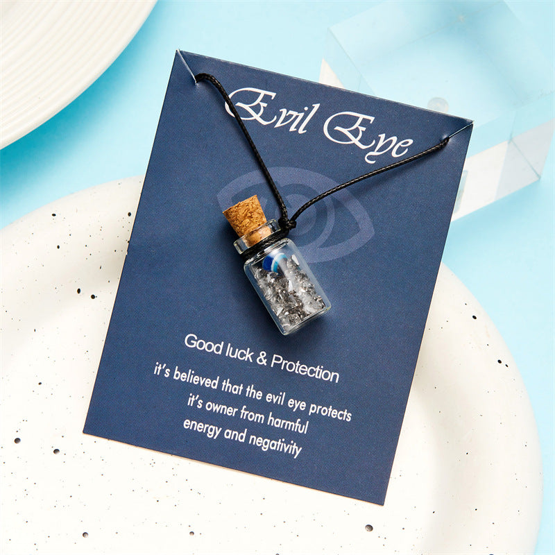 Wholesale  Fashion Devil's Eye Glass bottle pendant card wax rope necklace