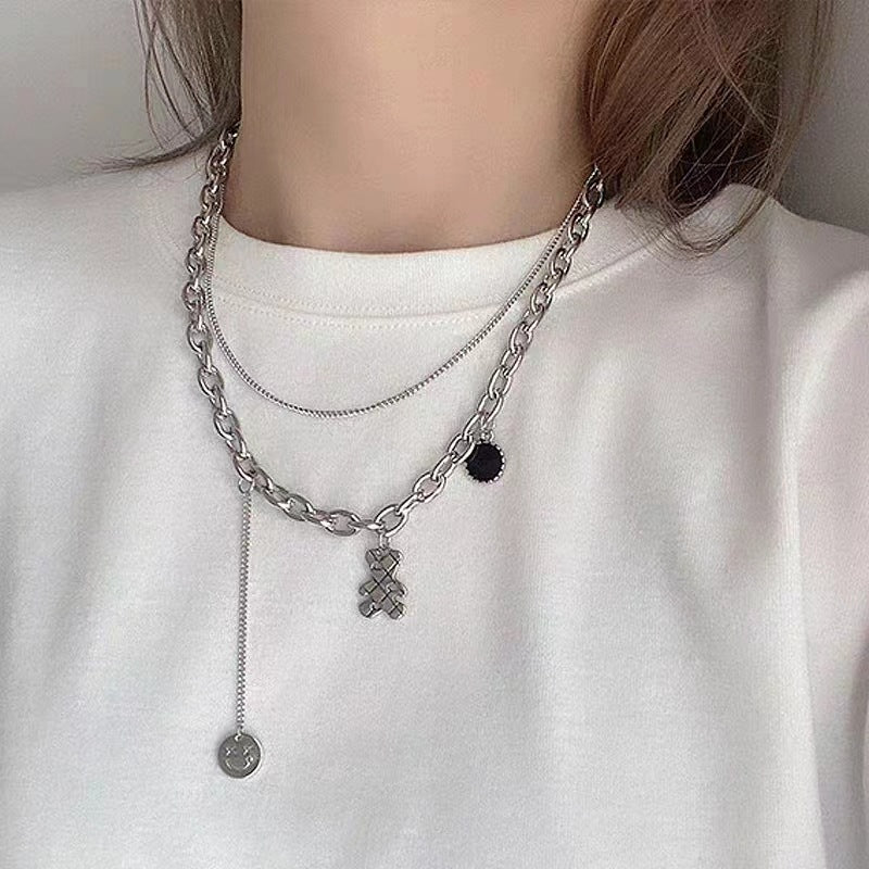 Wholesale Fashionable Face Titanium Steel Multi Layer Chain Necklace For Children And Adults Boutique Resale