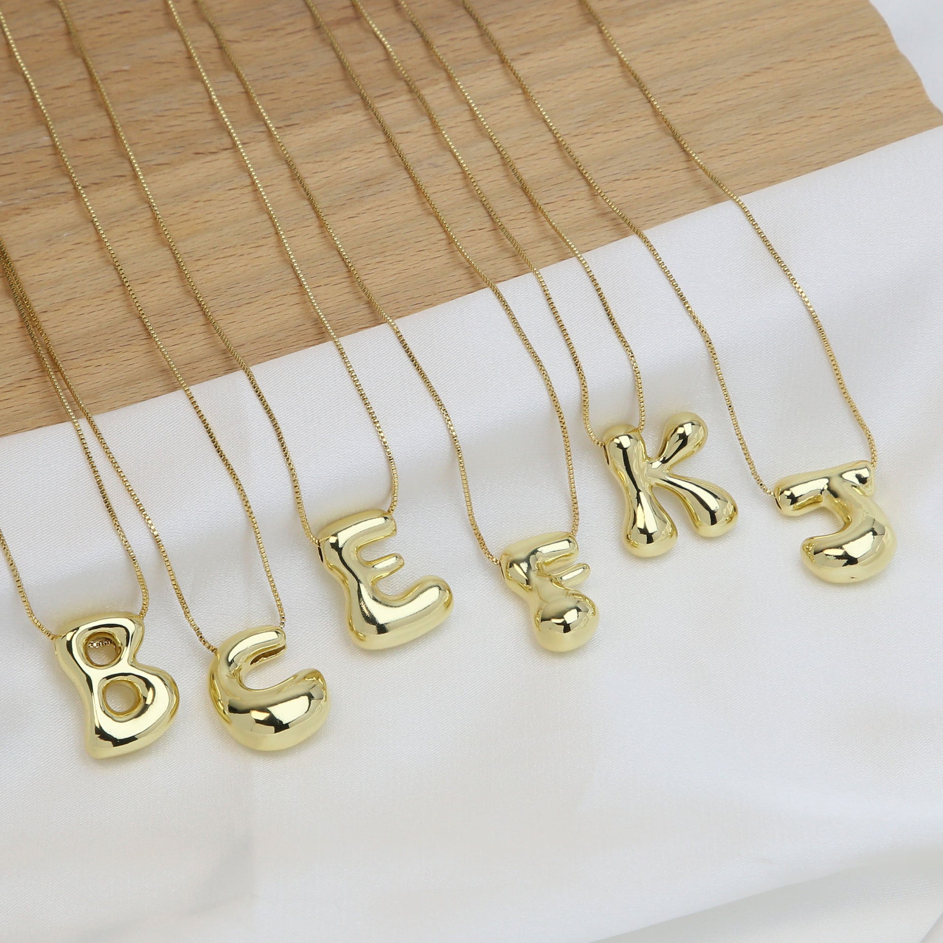 Wholesale 18K Brass Glossy Balloon Bubble 26 Letter Pendant Necklaces ACC-NE-BaiYi001