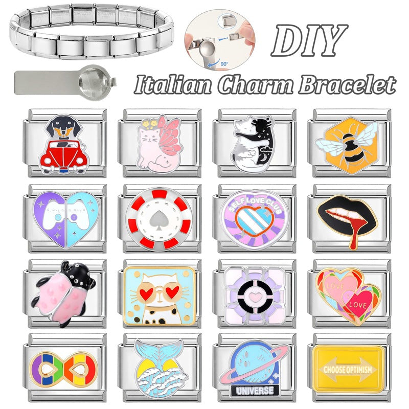 Wholesale Italian Charm Bracelet 9mm DIY Splicing Cute Creative Stainless Steel Composable Bracelet