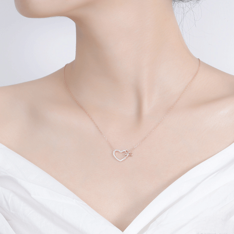 Wholesale bow heart shaped diamond alloy necklace ACC-NE-XunOu008