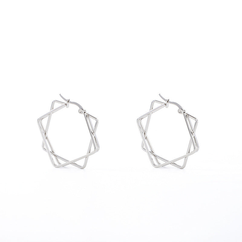 Wholesale Geometric Multi-layer square gold 18K titanium steel earrings