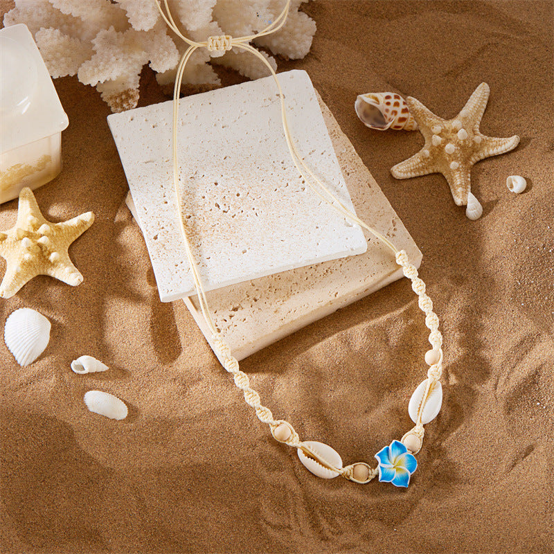 Wholesale Beach Shell Necklace High-grade Soft Pottery Flower Adjustable Woven Necklace