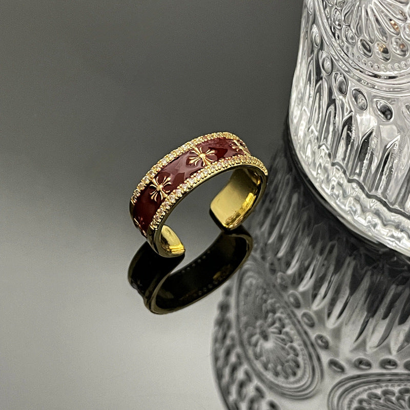 Wholesale Red Drop Glaze White Open Ring