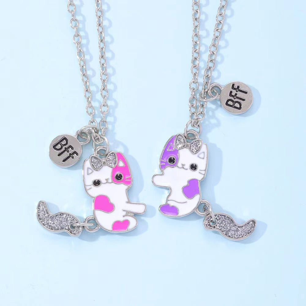 Wholesale Cat  Cartoon Magnet Alloy Water Drop Oil Necklace Set