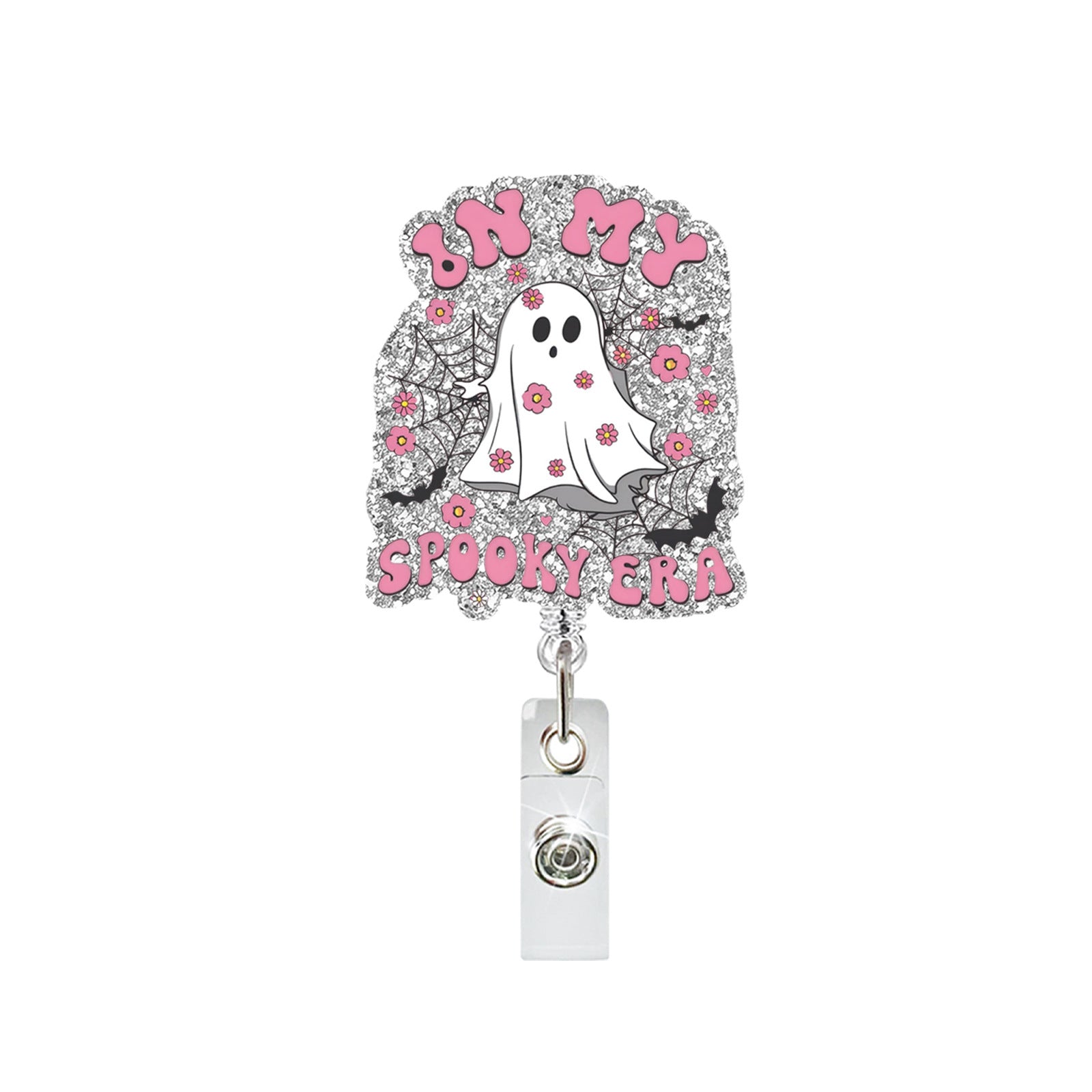 Wholesale Acrylic Pink Ghost Retractable Badge Holder  ID Badge Reel Fashion Accessory
