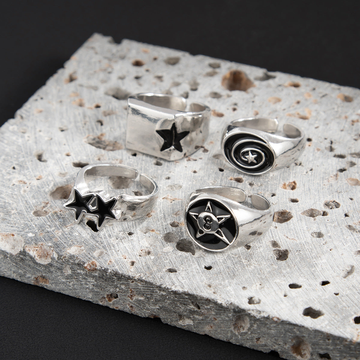 Wholesale European American Style Men' s Five-Pointed Star Ring Set Alloy Electroplated Boutique Resale