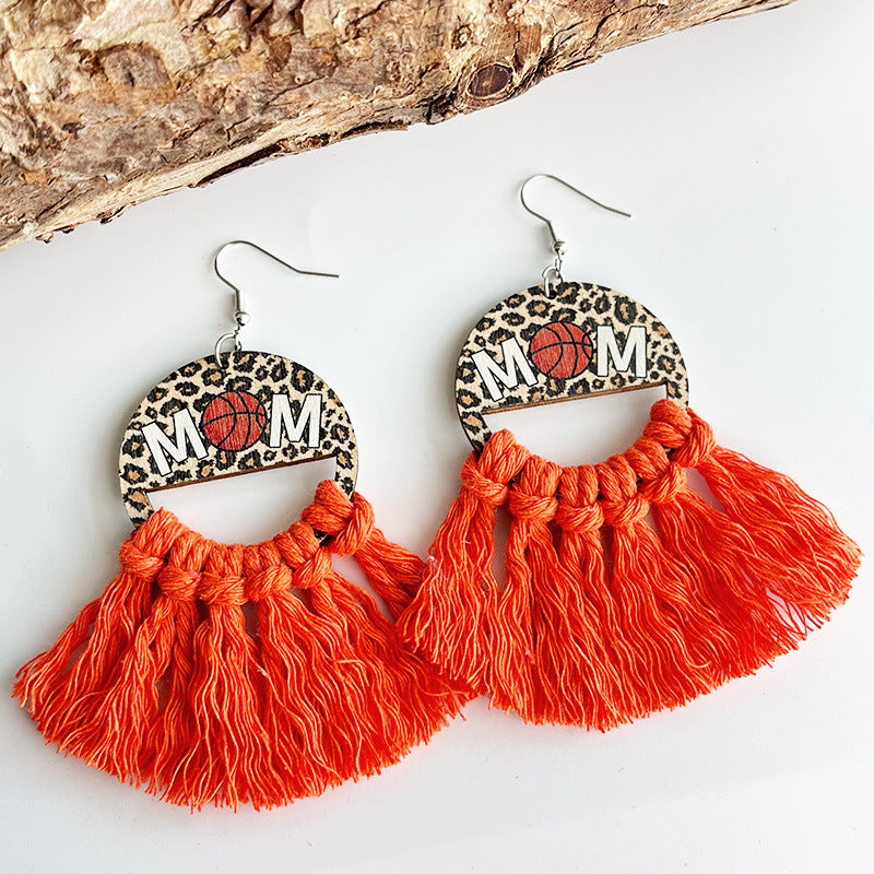 Wholesale Mother's Day bohemian woven tassel sports mom ball casual earrings