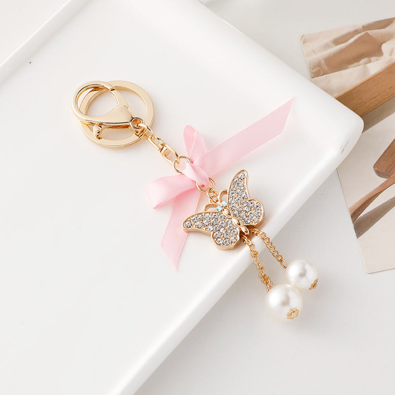 Wholesale Pearl Alloy Butterfly Tassel Keychains ACC-KC-ChenHui008