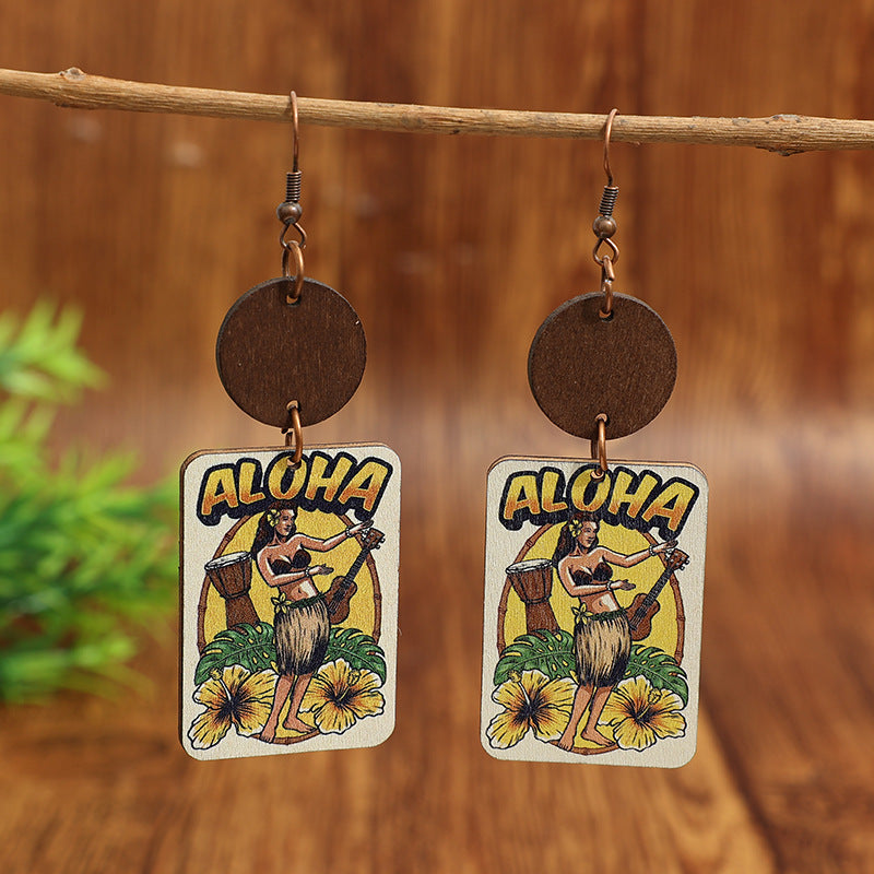 Wholesale Exaggerated Mori Style Wooden Geometric Earrings