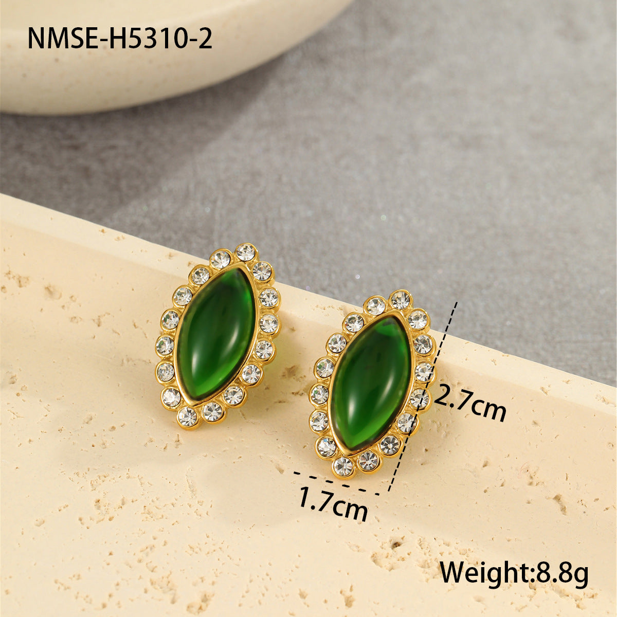 Wholesale Stainless Steel Earrings  Exaggerated  Marquise-Shaped Diamond-Encrusted Earrings