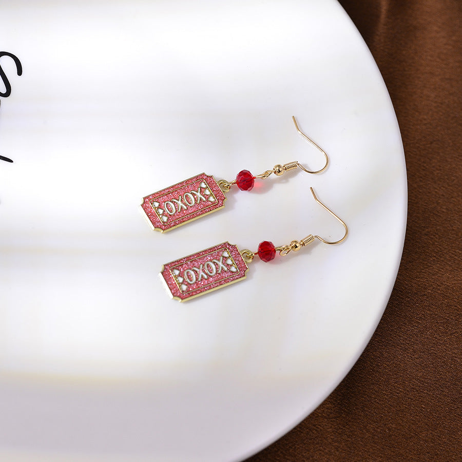 Wholesale xoxo Valentine' s Day Heart-Shaped Envelope Droplet Earrings