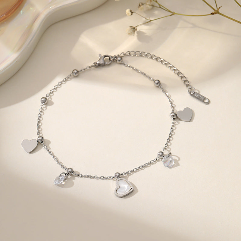 Wholesale Titanium Steel Love Heart Zircon Tassel Bracelet Boutique Resale Jewelry Accessory