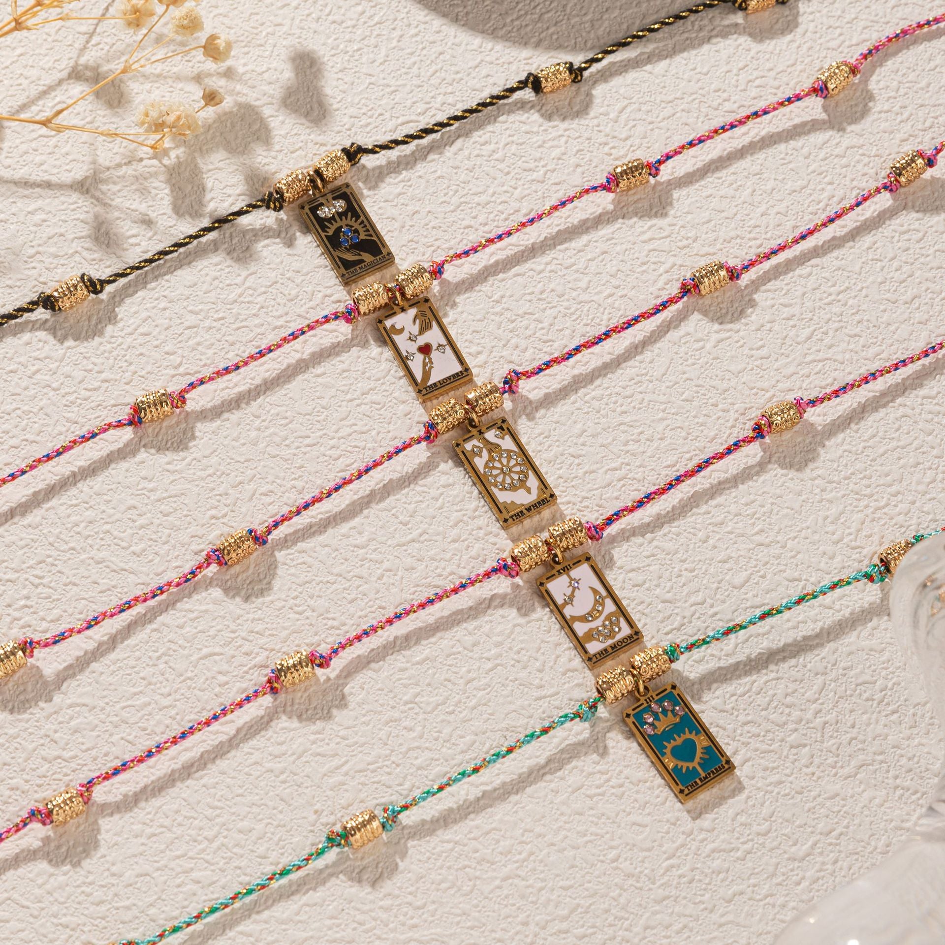 Wholesale Titanium steel gold-plated necklace Tarot card diamond drop oil rope necklace