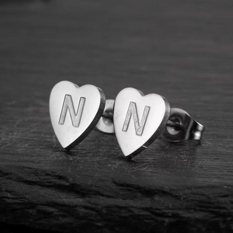 Wholesale Love Earrings English Letters Retro Gold and Silver Earrings Heart Earrings Titanium Steel ACC-ES-FaDiniya001