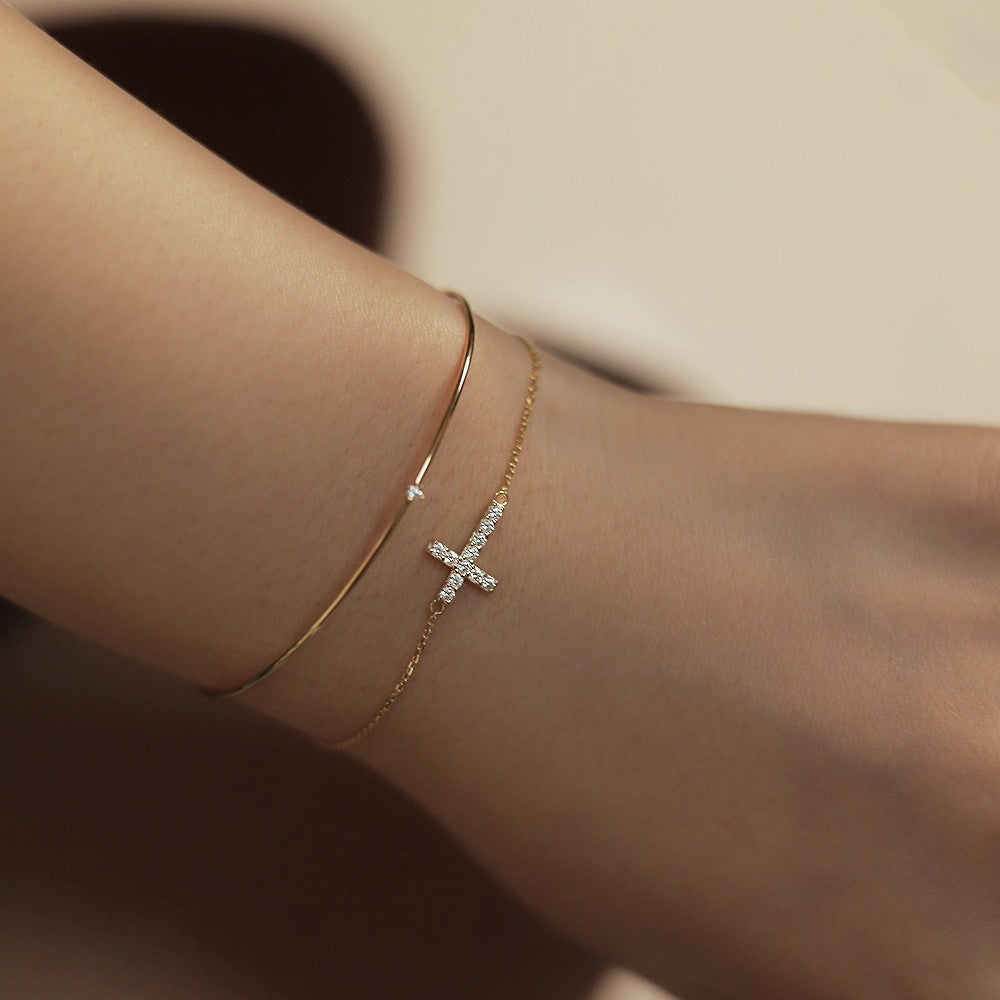 Wholesale 925 Silver Plated 18K Gold Cross Bracelet With Zircon Stylish Women S Stacking Jewelry Gift