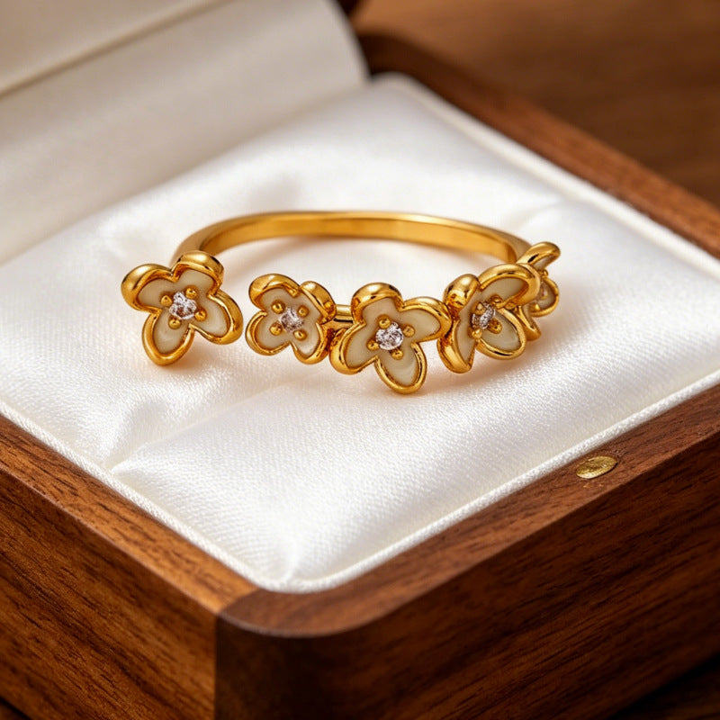 Wholesale Copper Open Flower Ring with Zircon for Women Everyday Wear Fashion Accessory