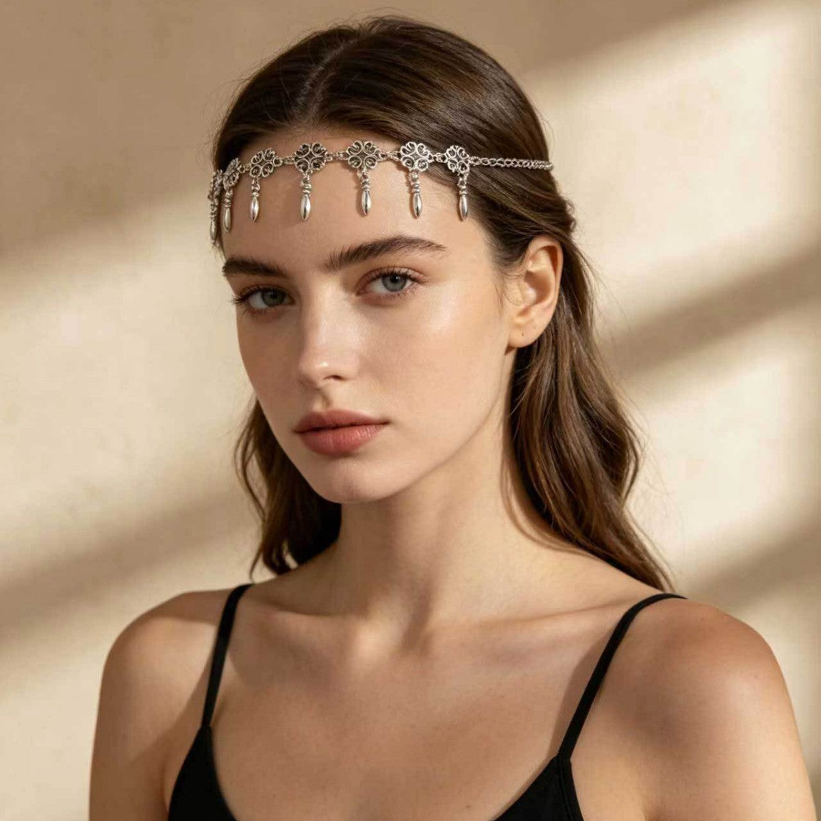 Wholesale Chic Exotic Rhinestone Coin Tassel Hair Chain Retro Geometric Head Chain Fashion Accessory