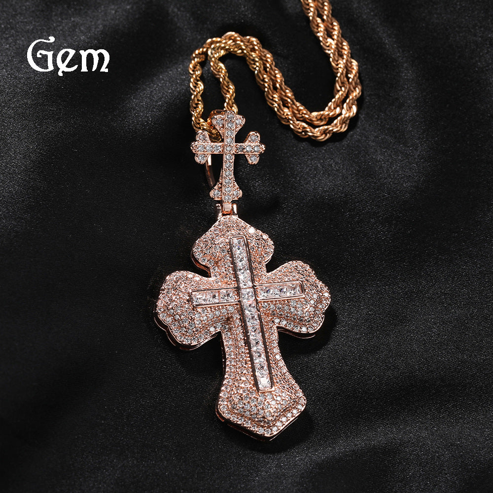 Wholesale  cross hip hop necklace  copper inlaid zircon all-match couple necklace