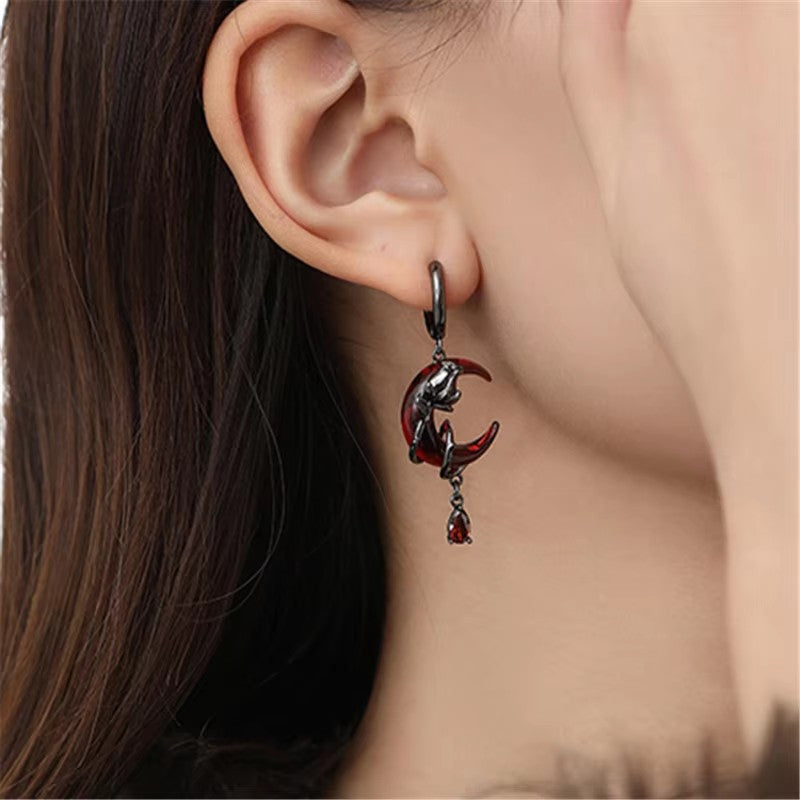 Wholesale Red Crescent Asymmetric Tassel Earrings