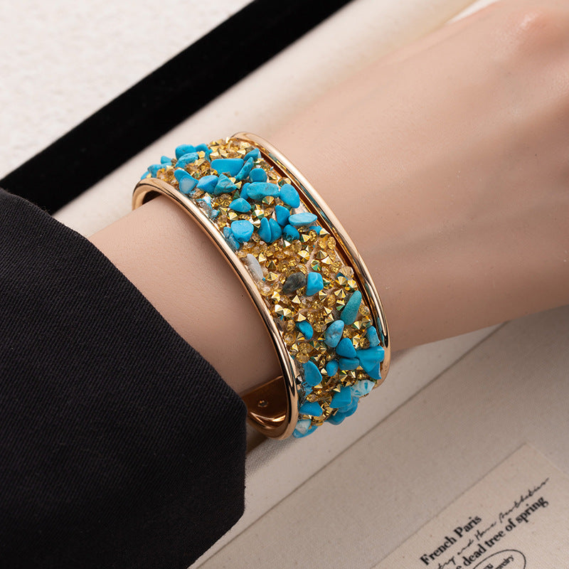 Wholesale European Style Color Gravel Open Bracelet Sparkly Fashion Jewelry Accessory Gift