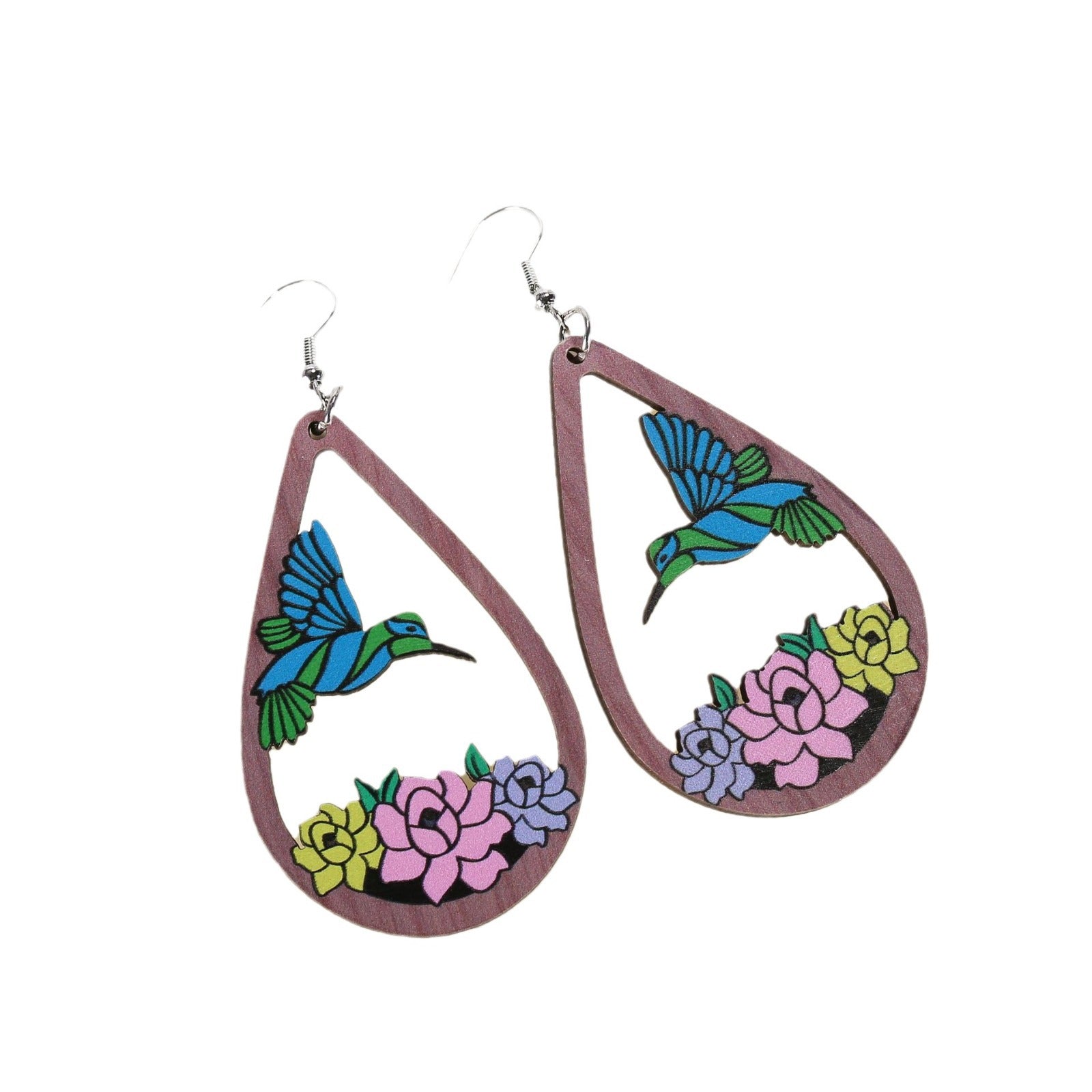 Wholesale hollow water drop bird flower earrings