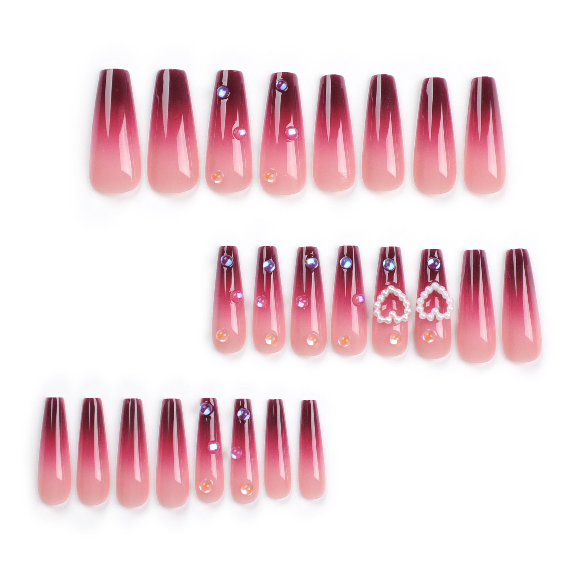 Wholesale 24 Pieces/box Gradient Burgundy Press-on Nails Kits Nail Stickers ACC-NS-LeFan052