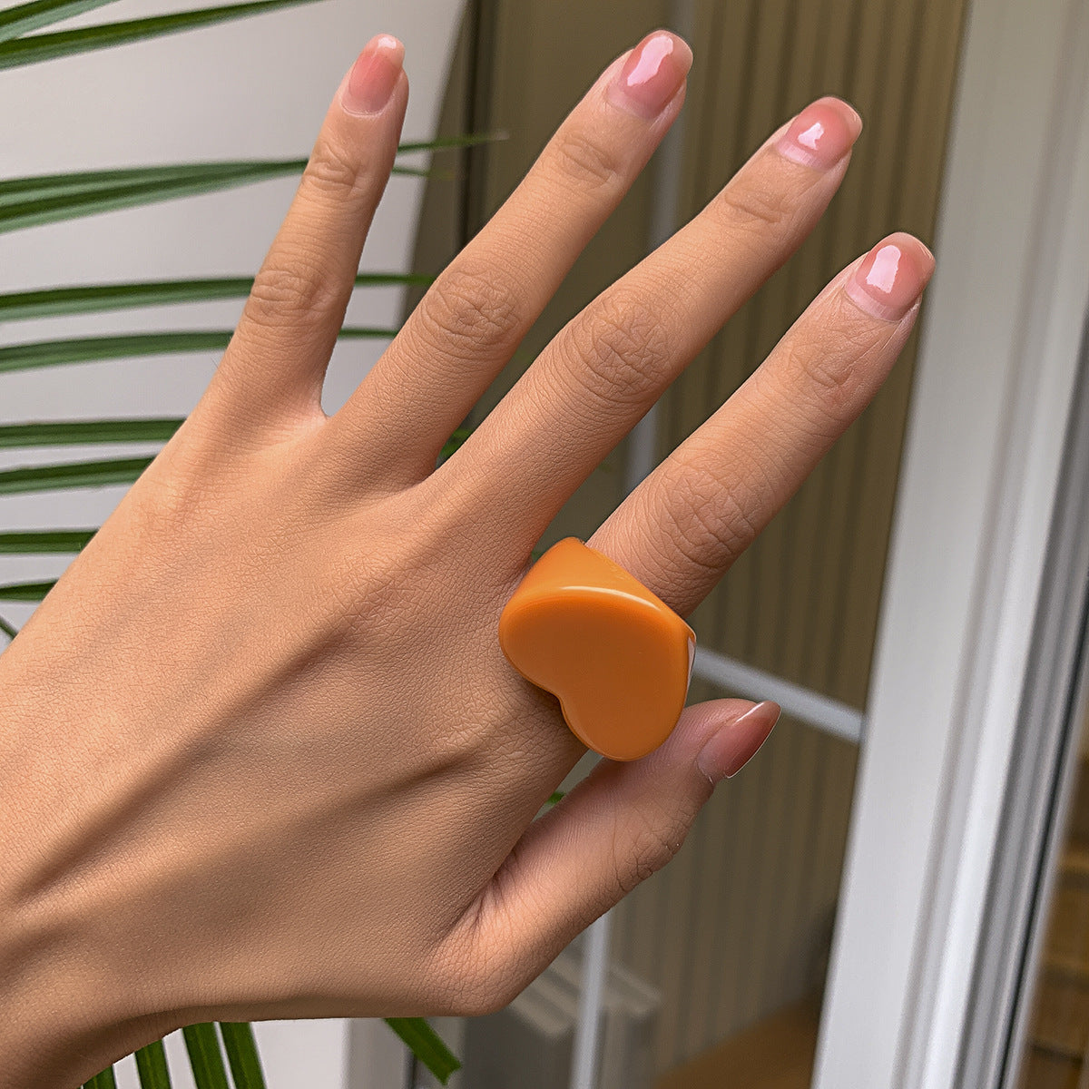 Wholesale Resin Candy Color Geometric Heart Ring For Women Vacation Jewelry Accessory