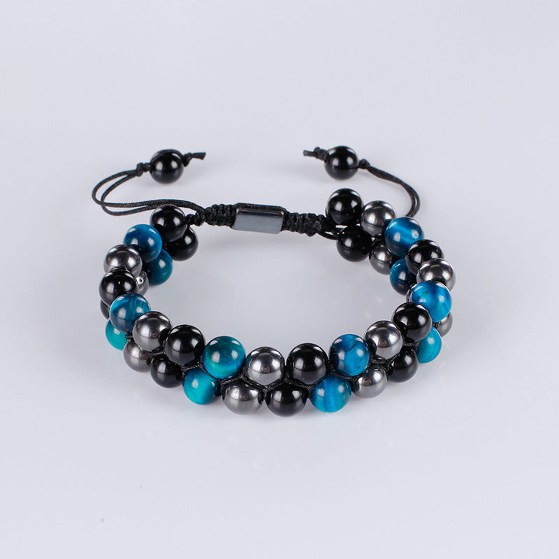 Wholesale Natural Tiger Eye &  Hematite Double Row Bracelet,  Handmade Unisex Everyday Gift Jewelry