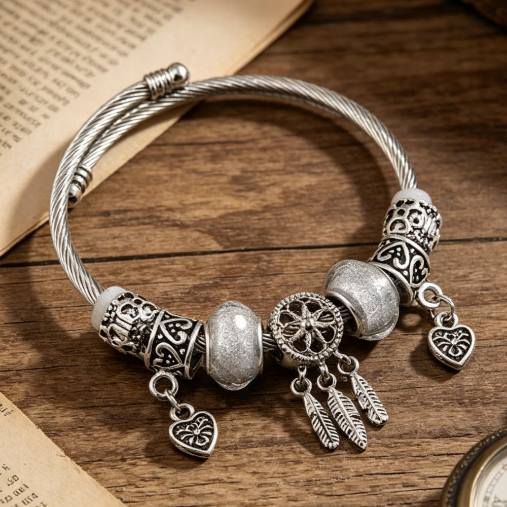 Wholesale Stainless Steel Sparkling Dreamcatcher Bead Bracelet Geometric Starry Design Women' s Fashion Accessory