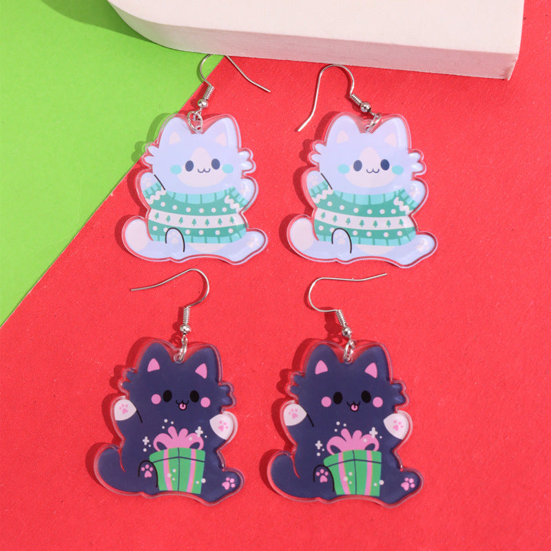 Wholesale Christmas Cute Cat Pendant Acrylic Earrings