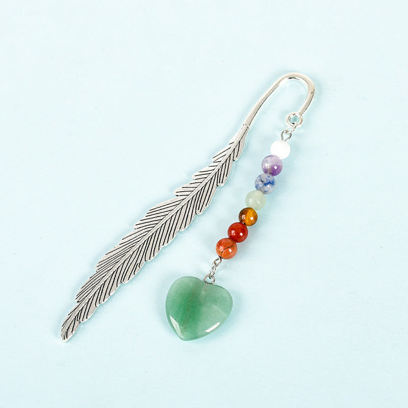Wholesale Natural Stone Crystal Colorful Love Pendant Feather Metal Bookmark Pendant ACC-BM-ZhiSF001