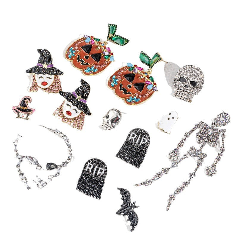 Wholesale  Earrings – Skull Pumpkin Witch Bat Designs,  Zinc Alloy Stud and Dangle,  Fashion Accessory for Party Gift Resale