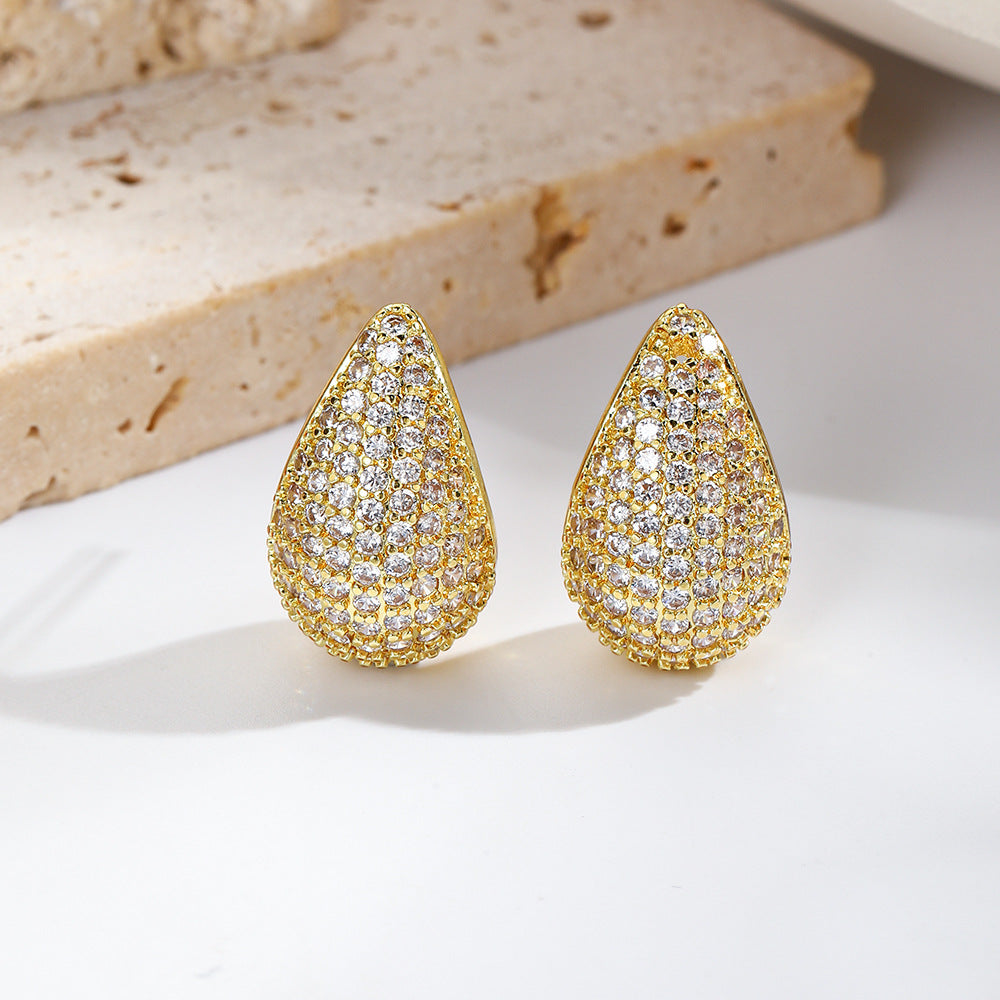 Wholesale light luxury copper inlaid zircon hollow drop earrings