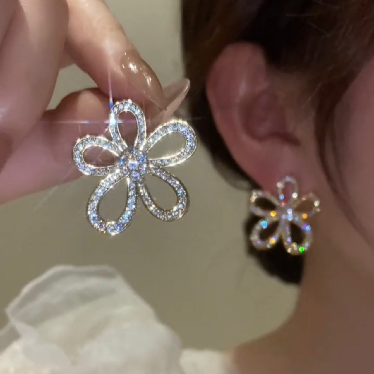 Wholesale Silver Zircon  Shell Flower Tassel Earrings