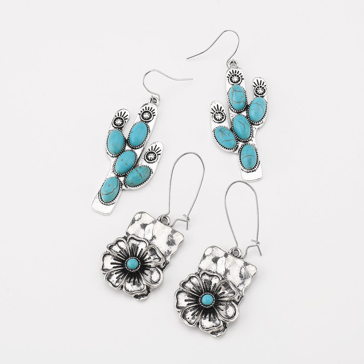 Wholesale  retro cactus carved old earrings cross-border western pine stone earrings earrings