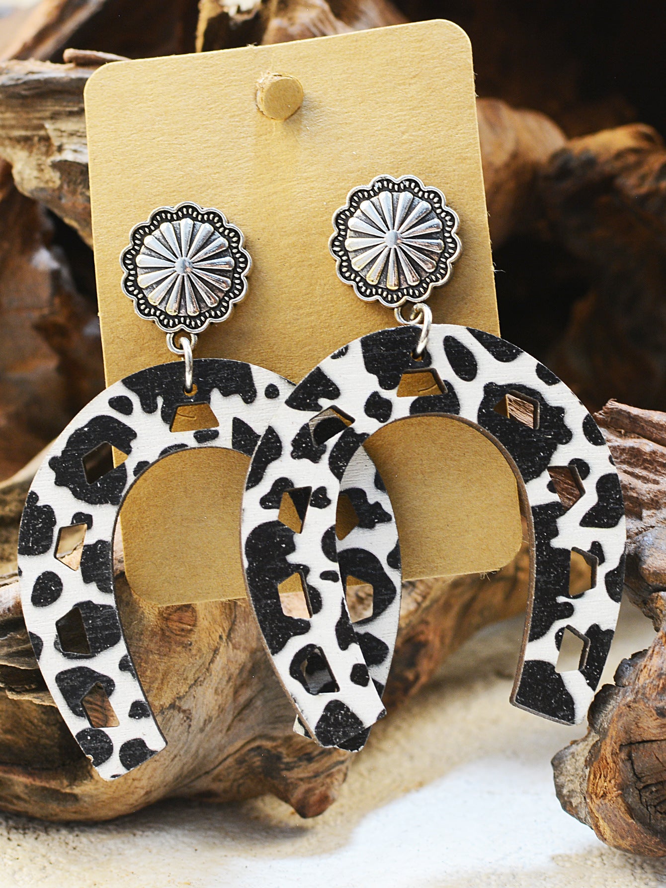 Wholesale Turquoise alloy inlaid Western cowboy earrings