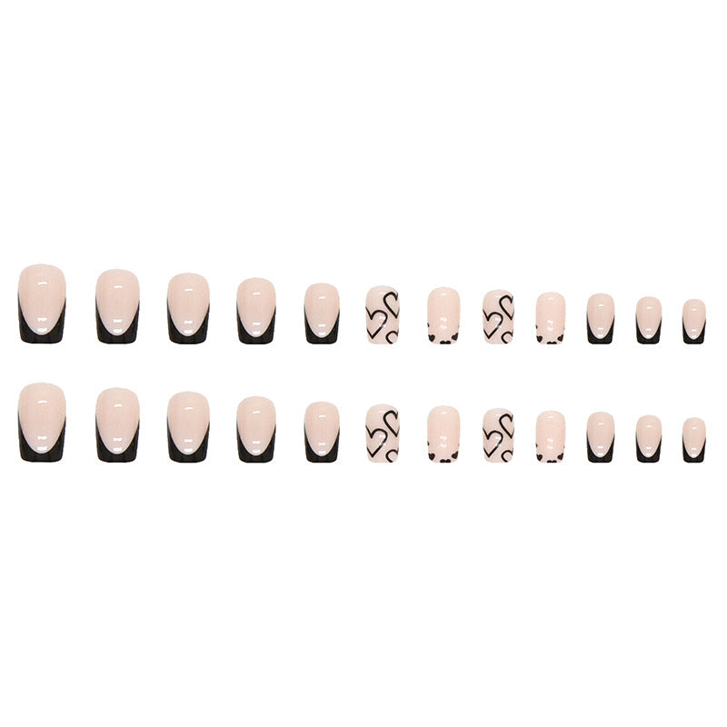 Wholesale 24 Pieces/box Valentine's Day Medium and Long Black Love Nails Kits Nail Stickers ACC-NS-QiHeng018