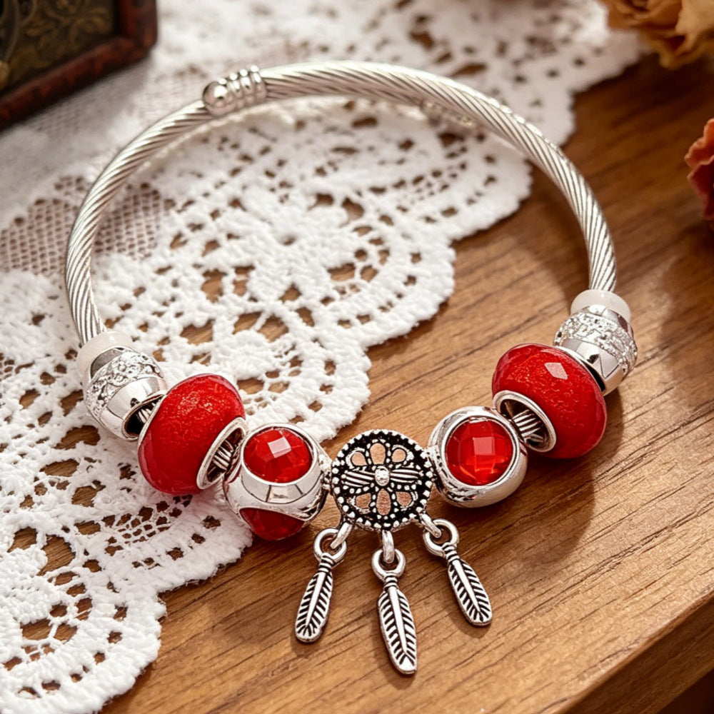 Wholesale Stainless Steel Sparkling Dreamcatcher Bead Bracelet Geometric Starry Design Women' s Fashion Accessory