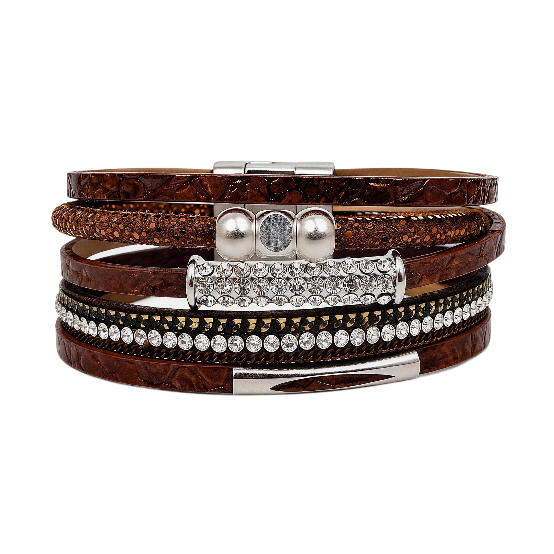 Wholesale Bohemian Multi Layer PU Leather Bracelet Women S Magnetic Clasp Rhinestone Retro Jewelry Accessory
