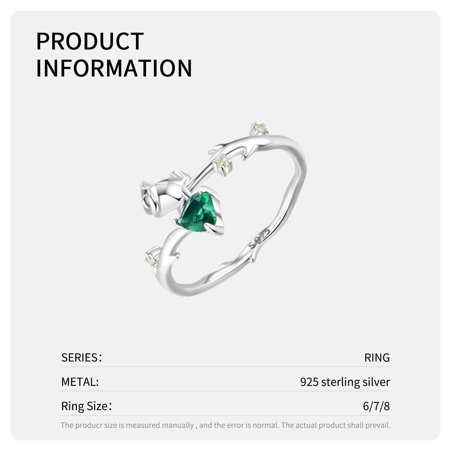 Wholesale Thorn Green Rose S925 Sterling Silver Inlaid Zircon Rings ACC-RS-MC032