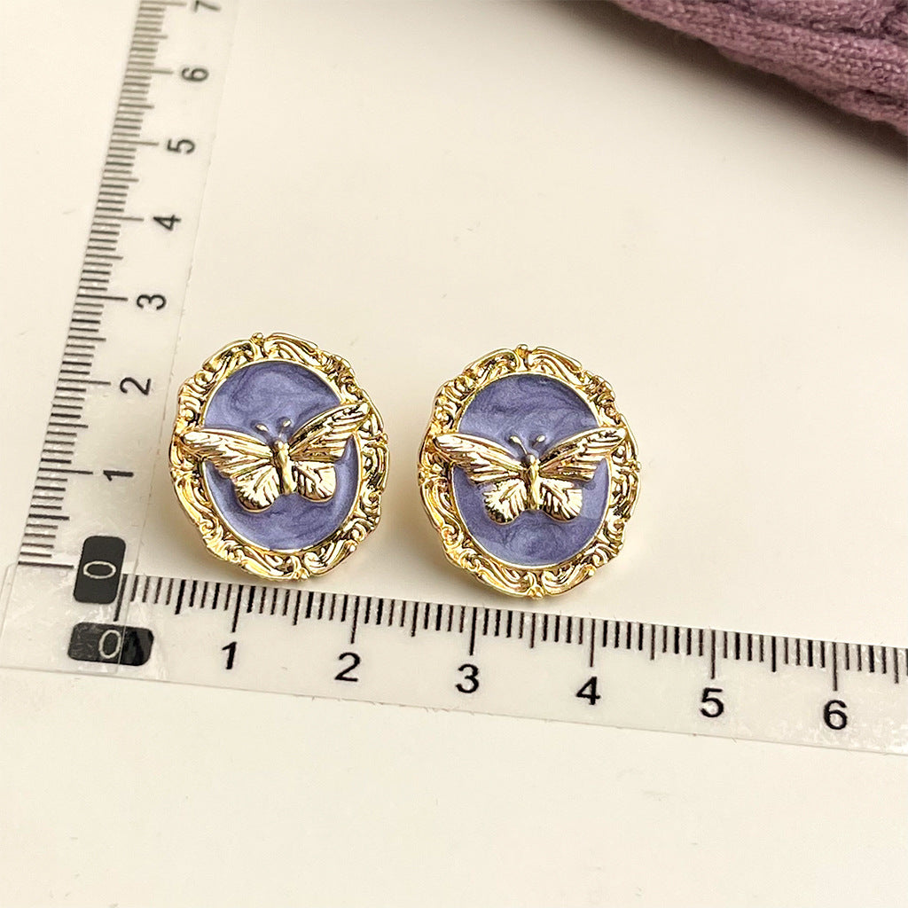 Wholesale French retro Vintage purple oil-drop flower earrings