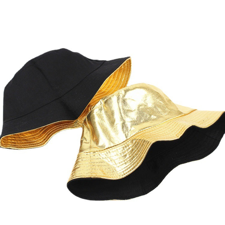 Wholesale Patent Leather Gold and Silver Reversible Bucket Hat ACC-HT-LueLan009