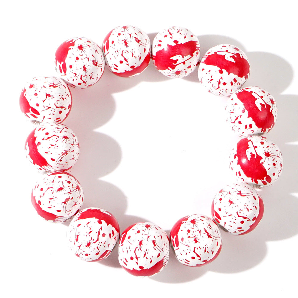 Wholesale  ghost face white background printed wooden bead elastic bracelet