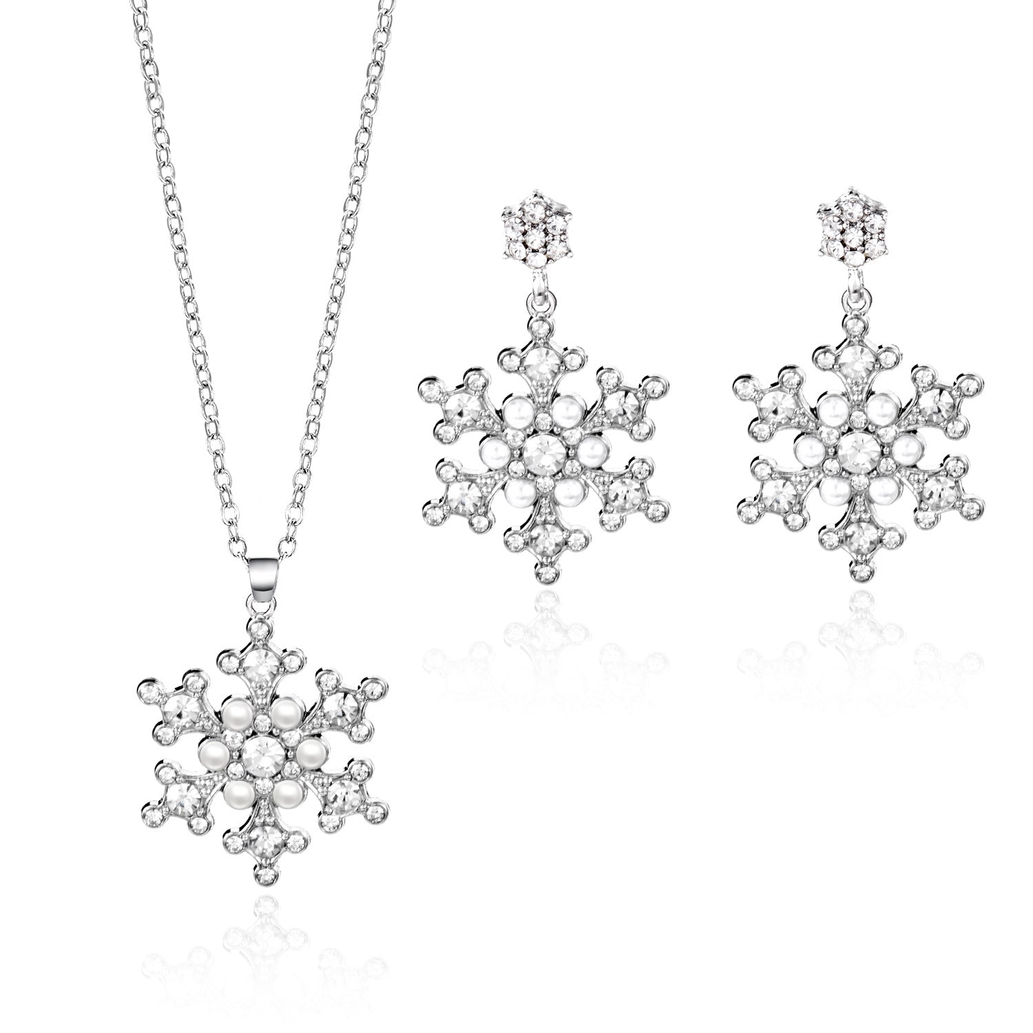 Wholesale Christmas Snowflake Pearl Winter Christmas Snowflake Necklace Earring Set