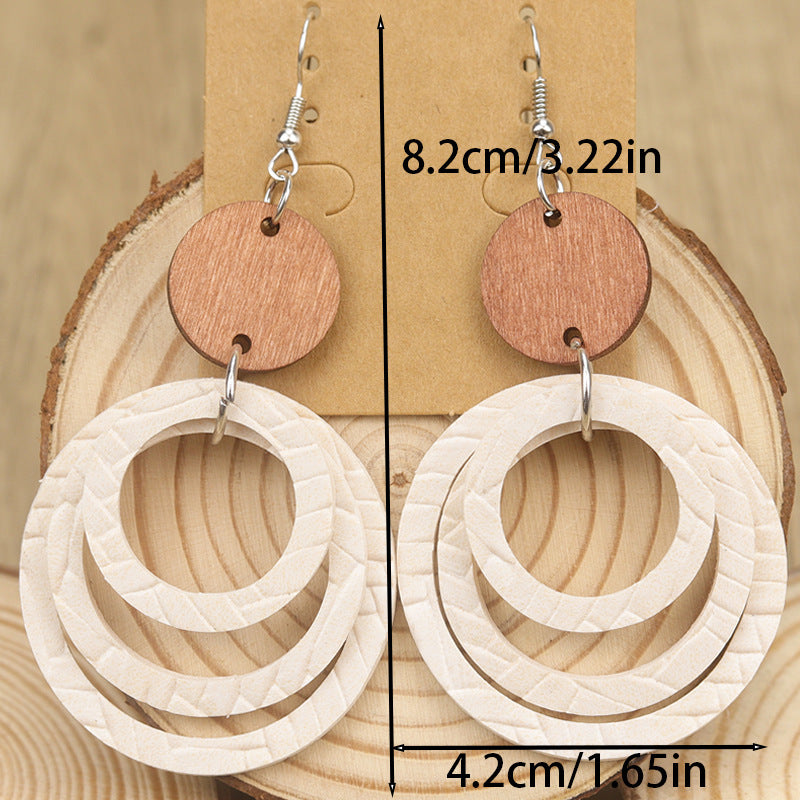 Wholesale Bohemian Style Multi-Layered Leather Ring Retro Splicing Small Wood  Earrings