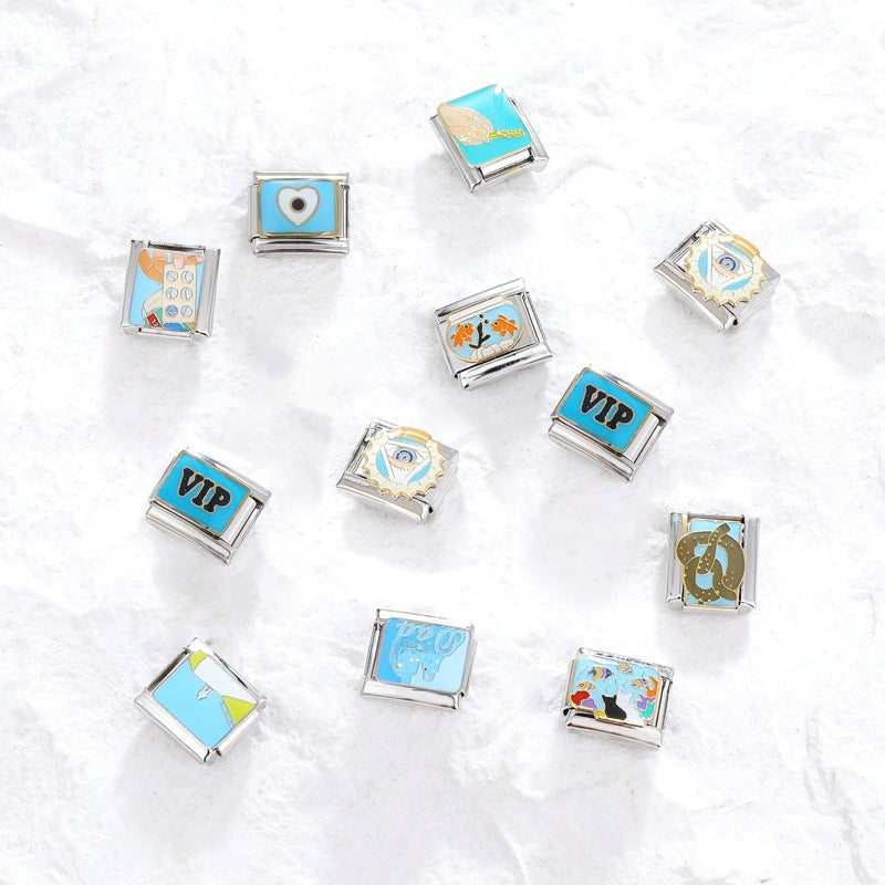 Wholesale  Italian Charm Bracelet 9mm DIY  Blue Series Creative Stainless Steel Composable Bracelet