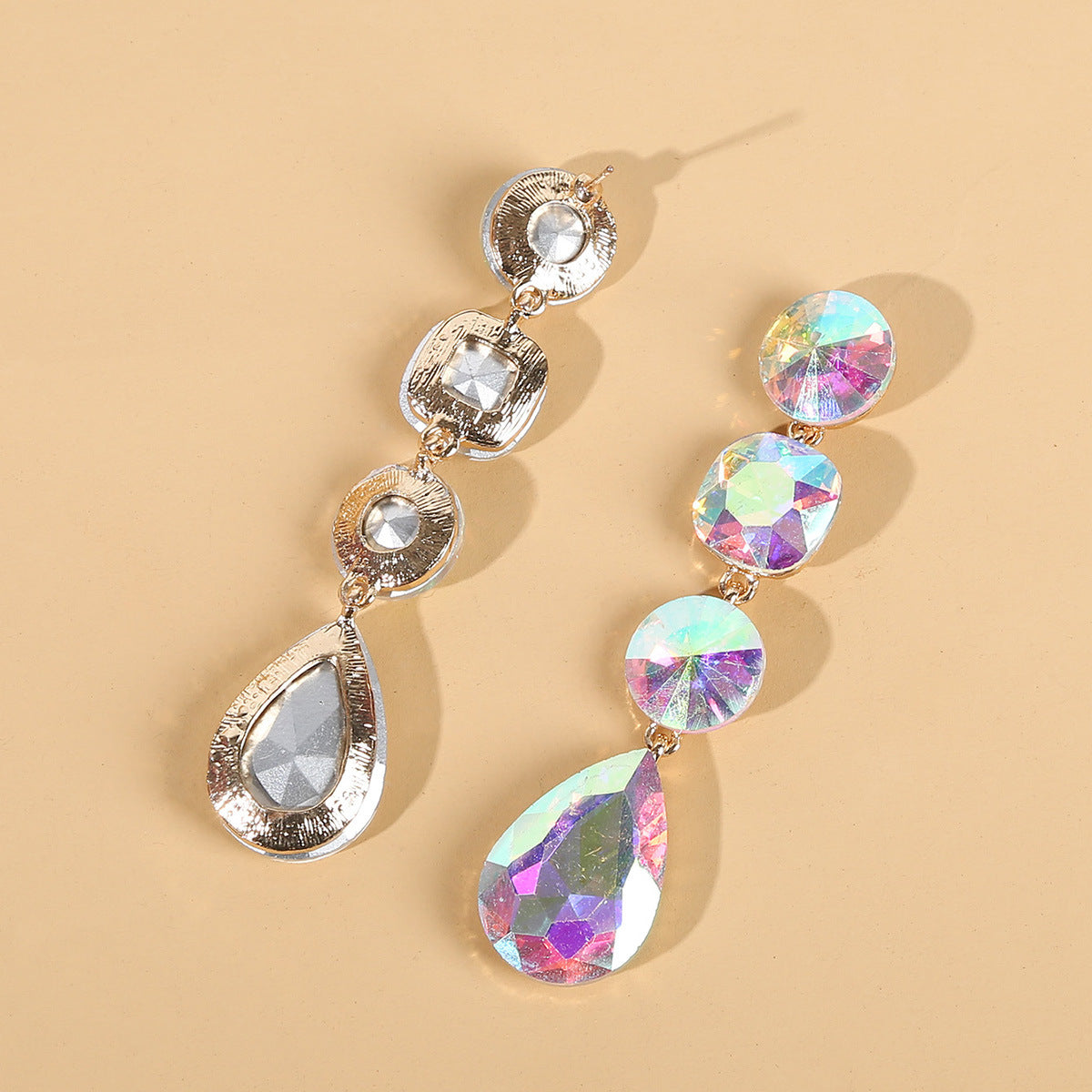 Wholesale AB color drop-shaped rhinestone exaggerated pendant earrings