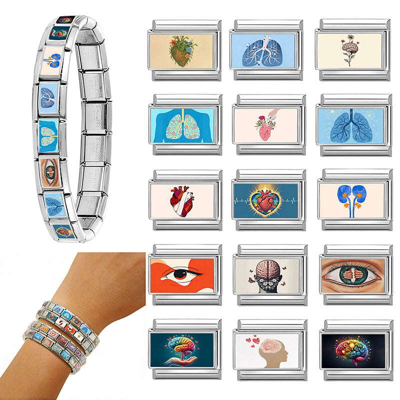 Wholesale Stainless Steel DIY Bracelet Module with Heart and Eye Design for Jewelry Making Gift