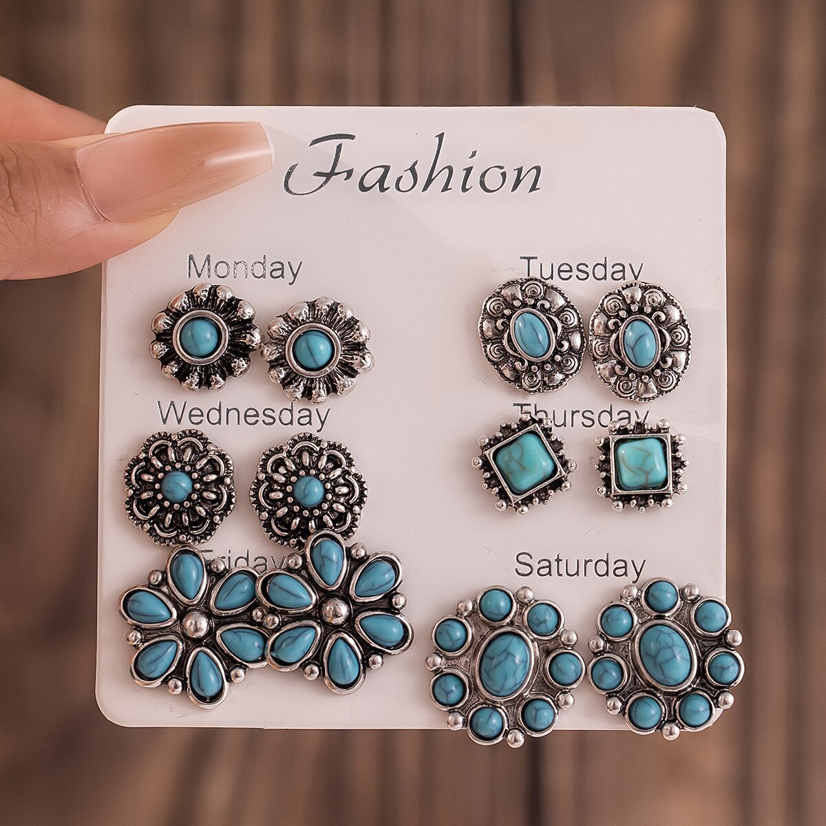 Wholesale Retro Bohemian Style Oval Geometric Flower Earrings